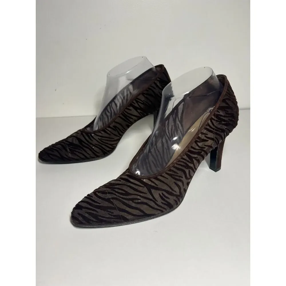 YSL Yves Saint Laurent Brown Velvet Zebra Burnout 3.5" Heel Pump Shoe Size 10 - Picture 2 of 8